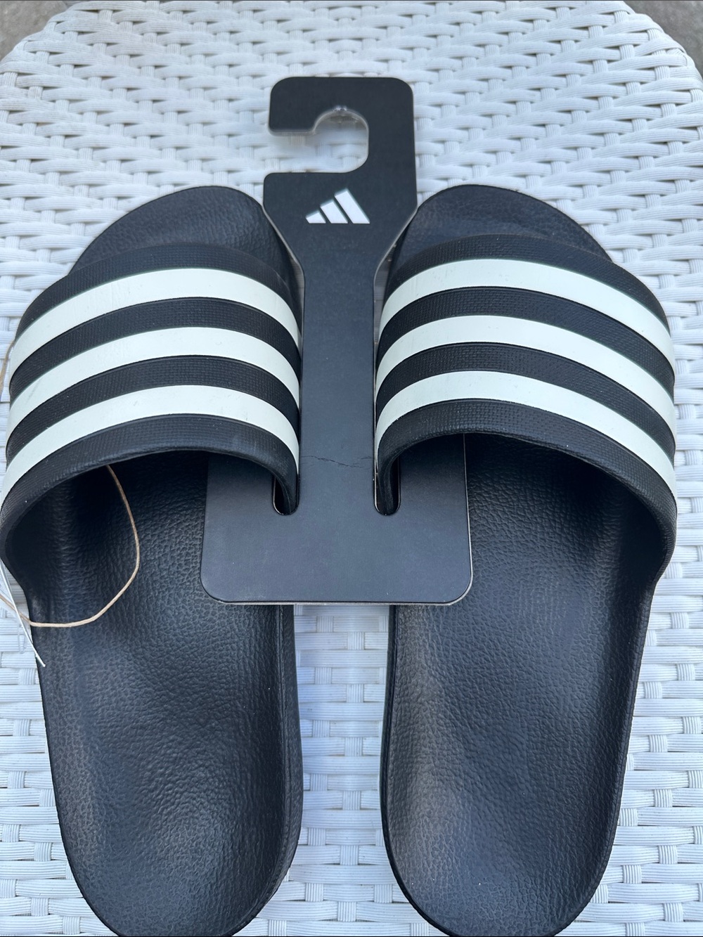 adidas Black Slide Sandals with White Stripes - Slip-On Comfort